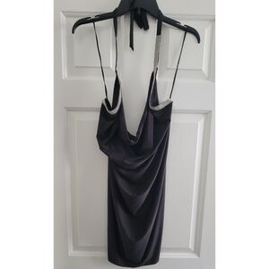 Elegant Black Halter Dress with Rhinestone Straps